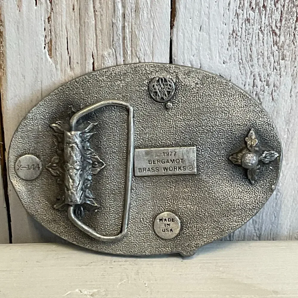 1977 Bass Bergamot Brass Works‎ Belt Buckle USA Angler X144 Retro
